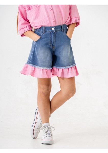 Kız Çocuk Garnili Kot Şort 2867