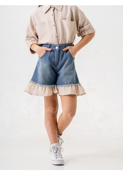 Kız Çocuk Garnili Kot Şort 2867