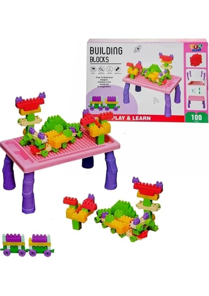 Eğitici Blok Aktivite Masa Seti Inşa Blokları LEGO Pembe