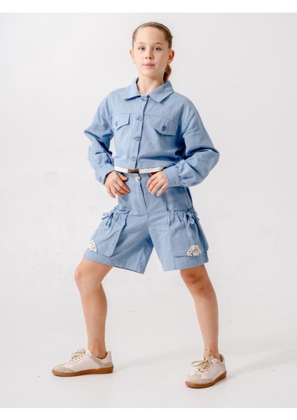 Kız Çocuk Cep Kordonlu Keten Şort 2870