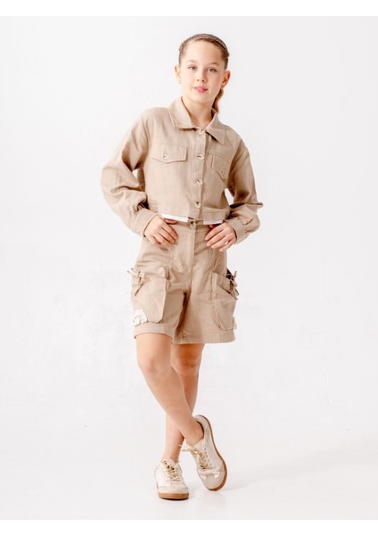 Kız Çocuk Cep Kordonlu Keten Şort 2870