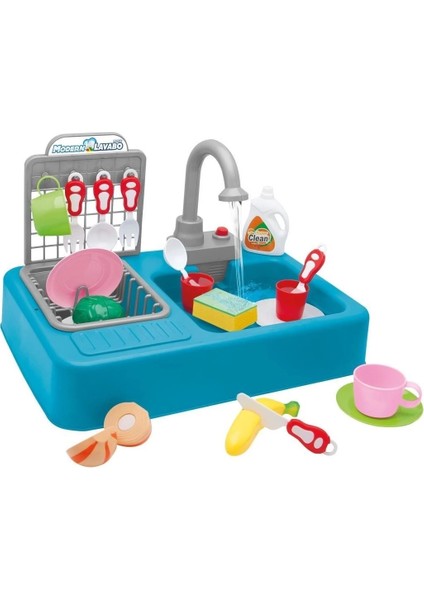 Bycaretta Mutfak Çeşmeli Lavabo Set 30 Parça Mavi