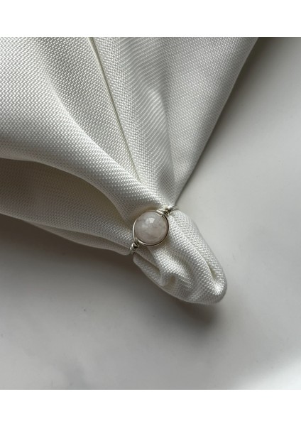 8 mm Ay Taşı Ayarlanabilir El Yapımı Gümüş Tel Yüzük