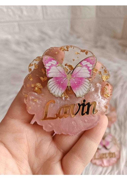 10 Adet Pembe Epoksili Kelebek Figürlü Magnet Yenidoğan Doğum Günü Mevlüt Hediyelikleri