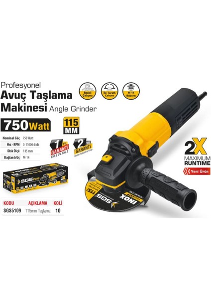 SGS5109 - Profesyonel 115MM Avuç Taşlama Makinesi 750 Watt fırsatları