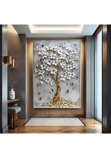 Metal Çerçeveli Gold Ağaç Cam Tablo