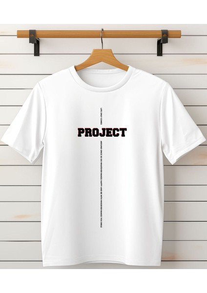 Project Erkek Baskı Detaylı Bisiklet Yaka Beyaz T-Shirt