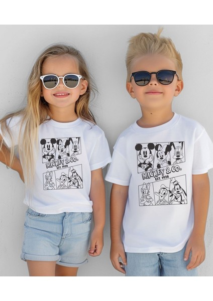 Kardeş Kombin Beyaz Tişört- Mickey Baskılı Çocuk Tişört/t-Shirt (Tek Adet Fiyatıdır.)