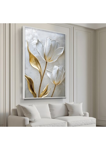 Metal Çerçeveli Beyaz Laleler Cam Tablo modelleri