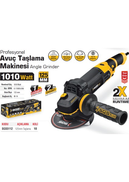 SGS5112 Profesyonel 125MM Avuç Taşlama Makinesi 1010 Watt fiyatları