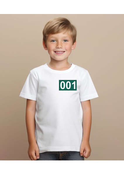 Squid Game NO:001 Baskılı Bisiklet Yaka Beyaz Tişört/t-Shirt- (Tek Adet Fiyatıdır)