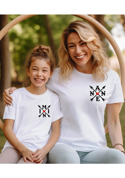 Aile Kombin Tişört- Kalp Mini Baskılı Bisiklet Yaka Tişört/t-Shirt (Tek Adet Fiyatıdır.)