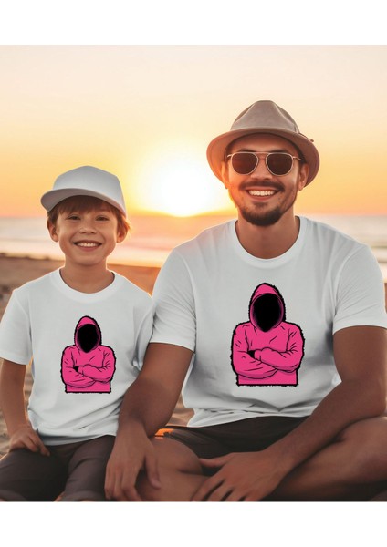 Squid Game Kostüm Baskılı Bisiklet Yaka Beyaz Tişört/t-Shirt- (Tek Adet Fiyatıdır)