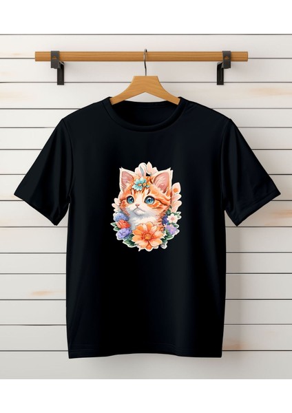 Unisex Sevimli Minik Kedi Baskılı T-Shirt