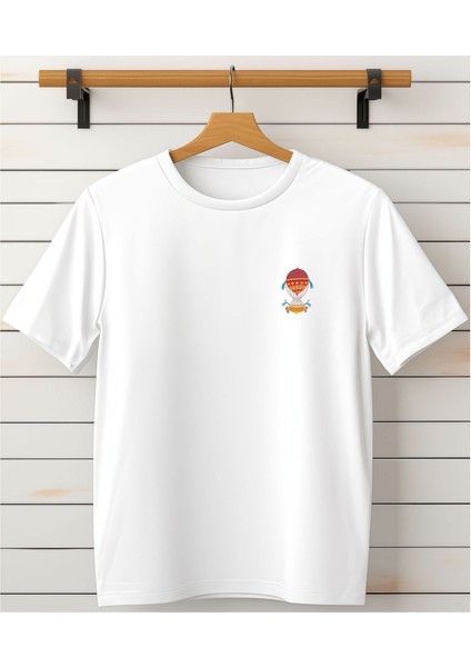 Ucan Balon Baskılı Unisex T-Shirt -Cep Detaylı Tişört