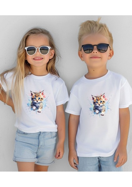 Kedi Baskılı Çocuk T-Shirt