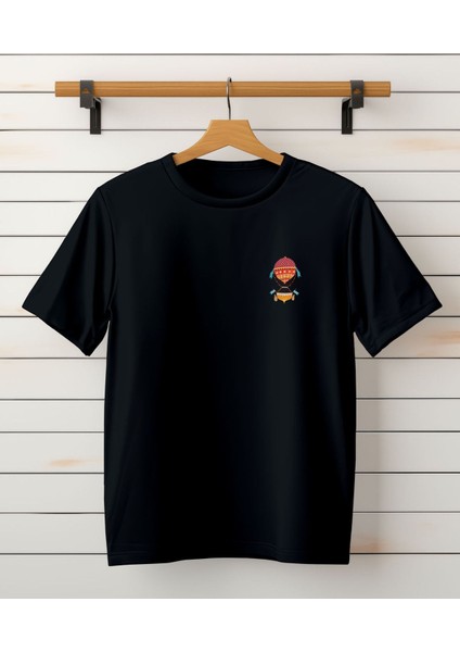 Ucan Balon Baskılı Unisex T-Shirt -Cep Detaylı Tişört