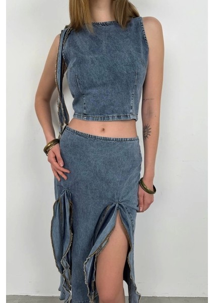 Fırfır Detay Denim Bluz modelleri