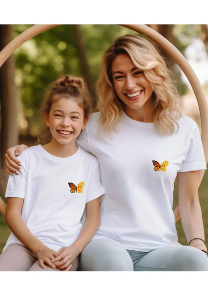Pamuklu Papatya Kelebek Tasarım Tshirt