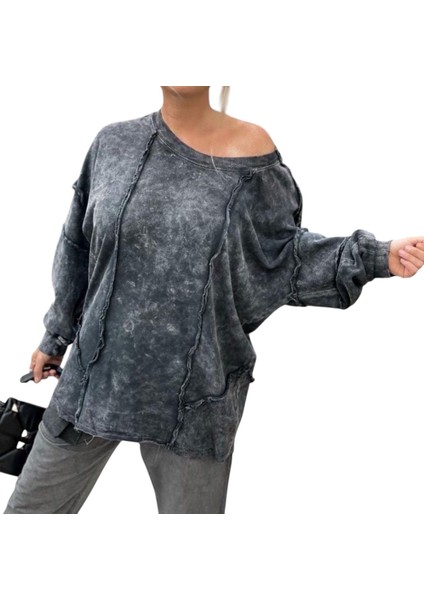 Yıkamalı Kumaş Tasarım Anrasit Sweatshırt