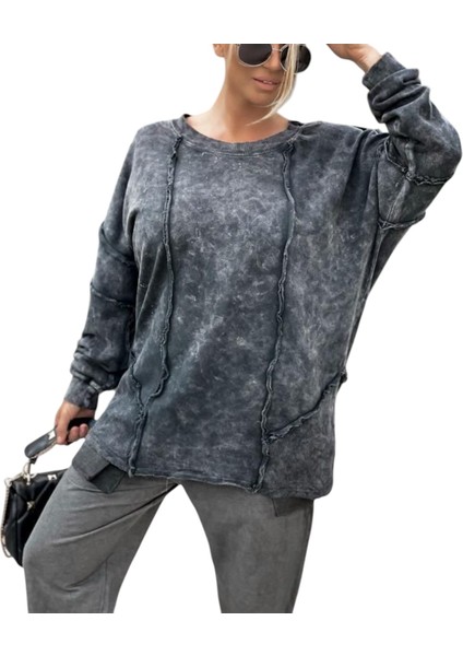 Yıkamalı Kumaş Tasarım Anrasit Sweatshırt fiyatları