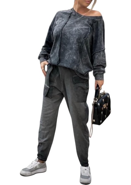 Yıkamalı Kumaş Tasarım Anrasit Sweatshırt modelleri