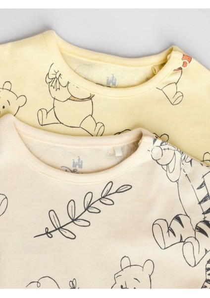 Pamuklu Krem Sarı Winnie The Pooh Desenli 2'li Romper Set