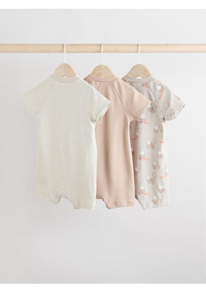 % 100 Pamuklu Krem Bej Tavşan Desenli 3'lü Romper Set fırsatları