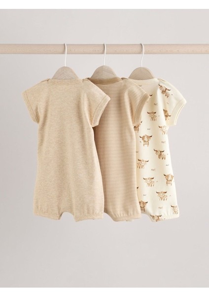 %100 Pamuklu Krem Boğa Desenli 3'lü Romper Set fiyatları