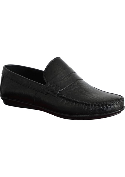 Deri Siyah Erkek Ayakkabı Loafer Topuk Pedli Kauçuk Bağcıksız