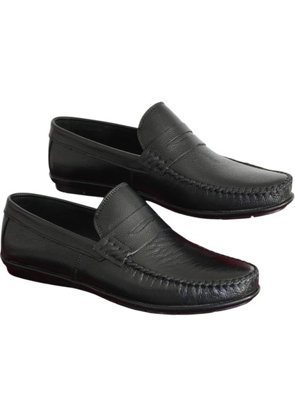 Deri Siyah Erkek Ayakkabı Loafer Topuk Pedli Kauçuk Bağcıksız modelleri