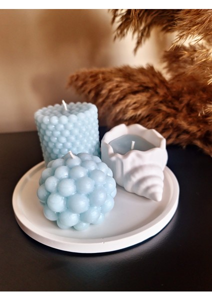 4'lü Baloncuk Mum Set - Mavi Mum (16 cm Sunum Tepsisi) & Hediyelik Mum Set