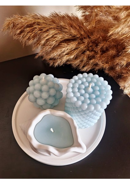 4'lü Baloncuk Mum Set - Mavi Mum (16 cm Sunum Tepsisi) & Hediyelik Mum Set