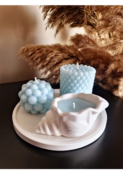 4'lü Baloncuk Mum Set - Mavi Mum (16 cm Sunum Tepsisi) & Hediyelik Mum Set
