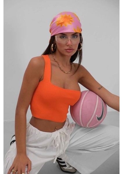 Tek Omuz Crop Bluz