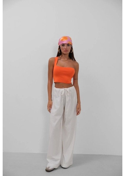 Tek Omuz Crop Bluz