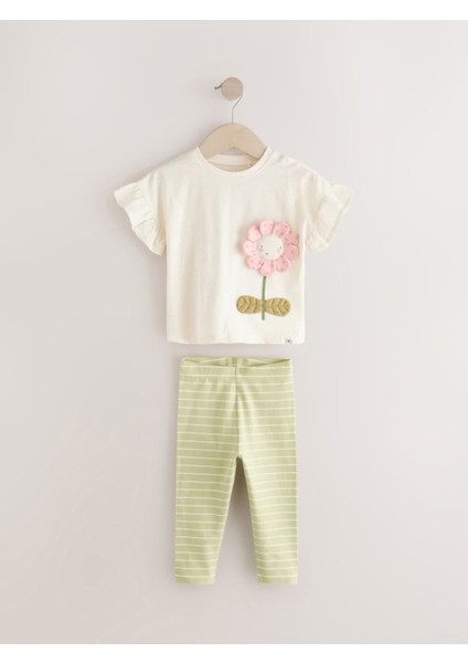 Pamuklu Krem Kısa Kollu Çiçek Desenli 3'li Alt Üst Takım fiyatları