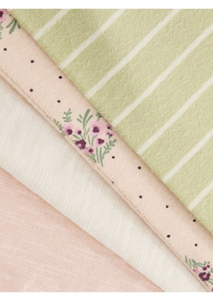 Pamuklu Krem Kısa Kollu Çiçek Desenli 3'li Alt Üst Takım fırsatları