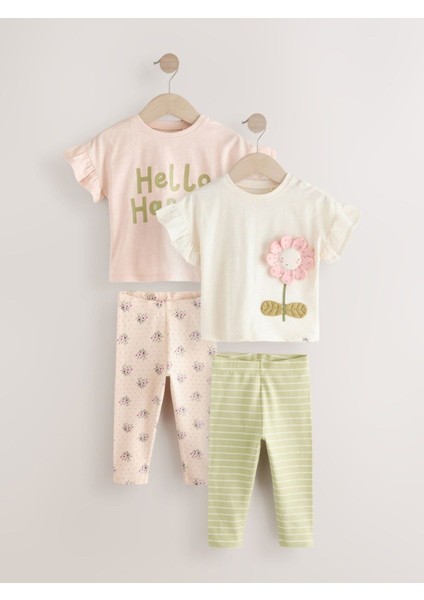 Pamuklu Krem Kısa Kollu Çiçek Desenli 3'li Alt Üst Takım indirimleri