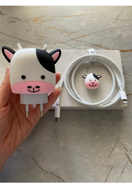 Sevimli Koruyucu Apple iPhone 18W/20W Şarj Adaptör Kılıfı, Şarj Kablo Koruyucu, 3'lü Set Adaptör Koruyucu