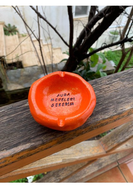 El Yapımı Seramik Turuncu Küllük Aura Meselesi Şekerim