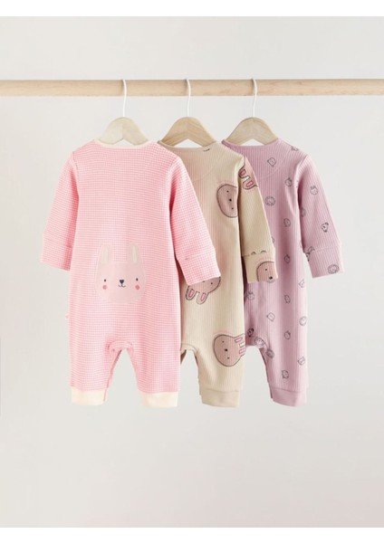 Pamuklu Pembe Tavşan Desenli 3'lü Tulum Set fiyatları
