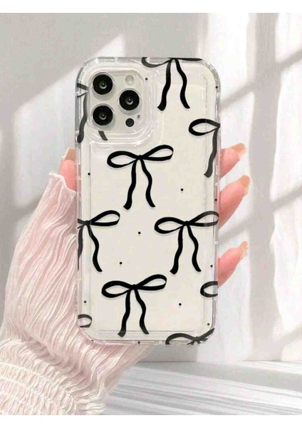 Siyah Fiyonk Baskılı Şeffaf Apple iPhone 16 Pro Max Telefon Kılıfı