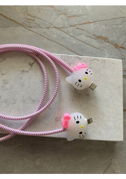 Sevimli Şarj Kablo Koruyucu Usb-C Typc-E Apple iPhone Lighting Uyumlu