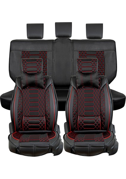 Infiniti Fx-35 Uyumlu Yarı Deri Oto Koltuk Kılıfı Tam Set Mars Seri (Siyah-Kırmızı)