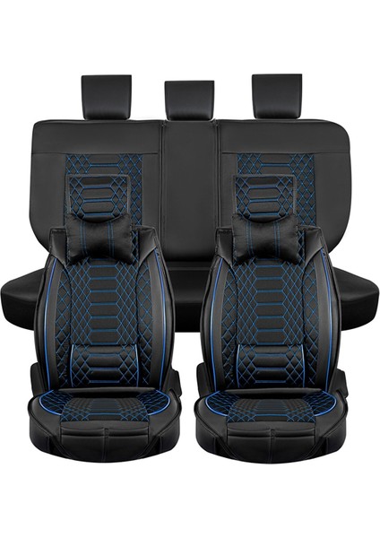 Seat Ateca Uyumlu Yarı Deri Oto Koltuk Kılıfı Tam Set Mars Seri (Siyah-Mavi)