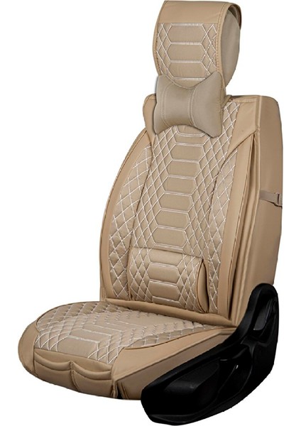 Fiat Egea Cross Uyumlu Yarı Deri Oto Koltuk Kılıfı Tam Set Mars Seri (Bej)