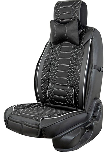 seat Cordoba Uyumlu Yarı Deri Oto Koltuk Kılıfı Tam Set Mars Seri (Siyah-Beyaz)