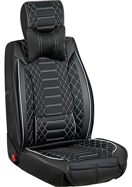seat Cordoba Uyumlu Yarı Deri Oto Koltuk Kılıfı Tam Set Mars Seri (Siyah-Beyaz)