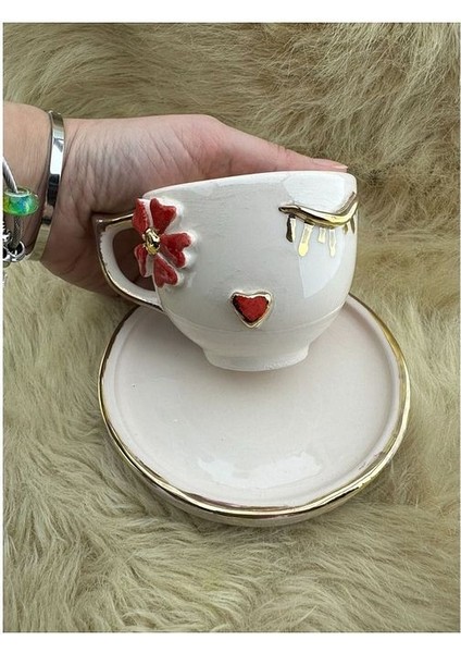 Papatya Kalp Göz Seramik Mug Kupa 24K Altın Kaplama modelleri